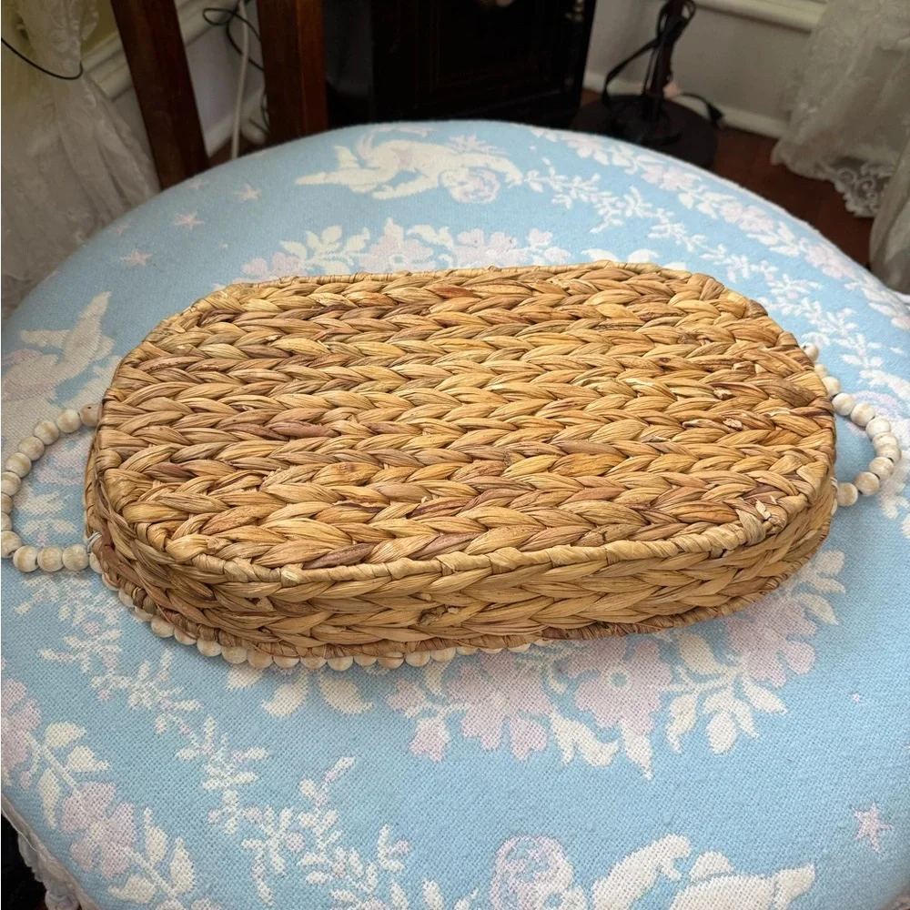 Handwoven Water Hyacinth Tray with Beaded Edge
